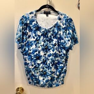 Lands' End Women's Blue Floral Cotton Supima Sweater EUC L
